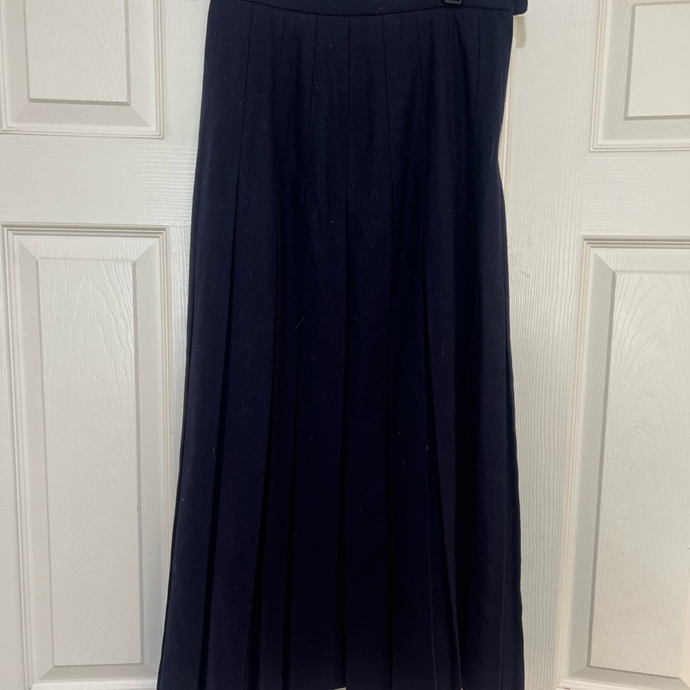 VTG Alcott & Andrews Blue  Pleated‎ Wool Midi Modest Skirt Work Academia size 8
